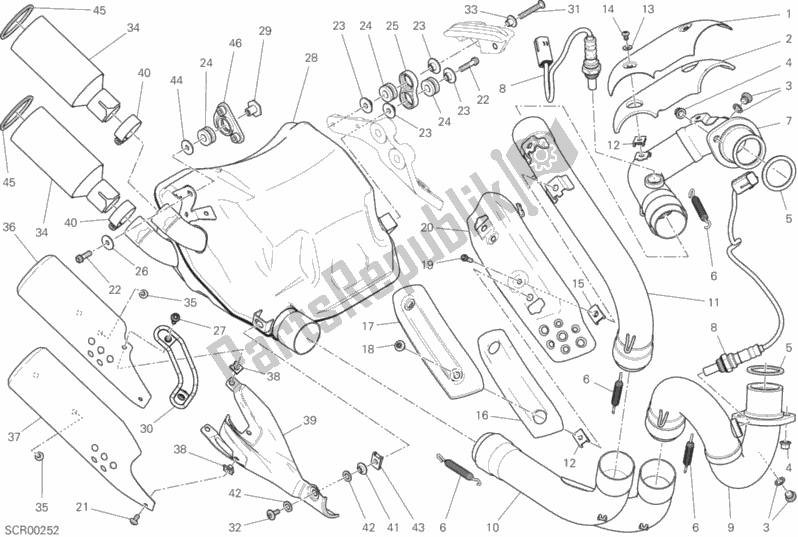 Alle onderdelen voor de Uitlaatsysteem van de Ducati Scrambler Desert Sled Thailand 803 2018